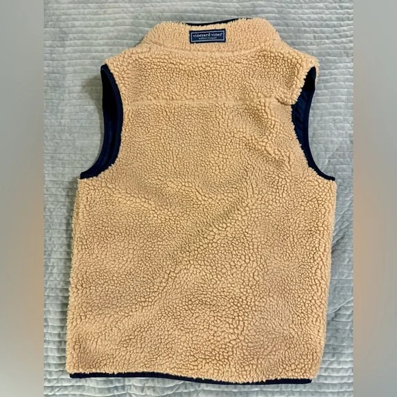 Vineyard Vines Tan and Navy Fleece Vest